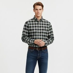 Ralph Lauren Classic Fit Cotton Shirt Plaid Button Down Blue Green Mens Large